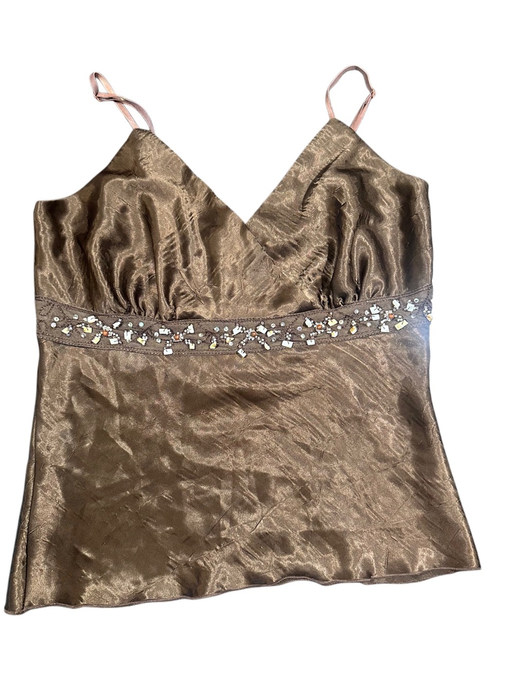 Studio Y Brown Satin Beaded Camisole